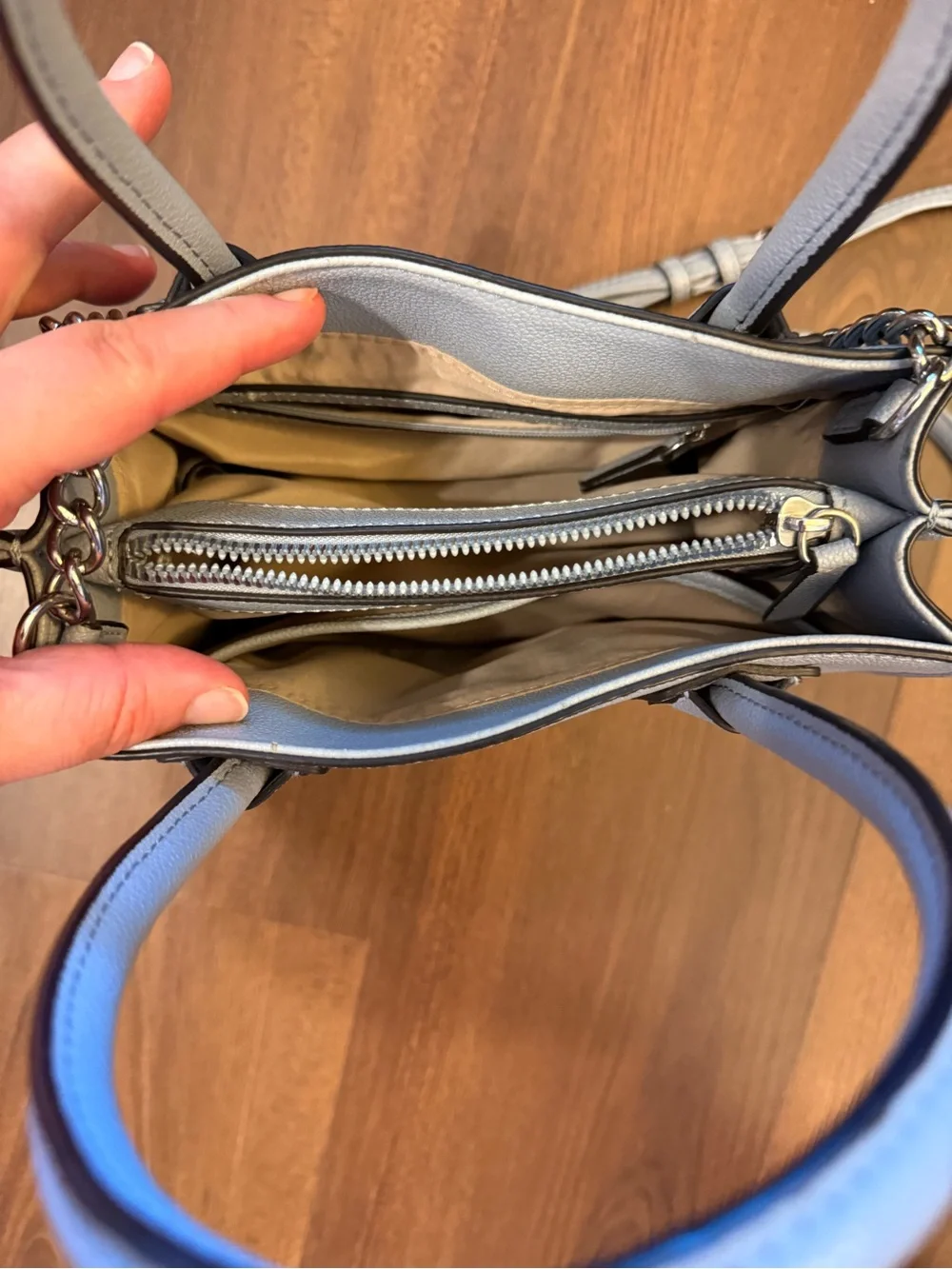 Nine West Powder Blue Pebbled Satchel with Chain Strap